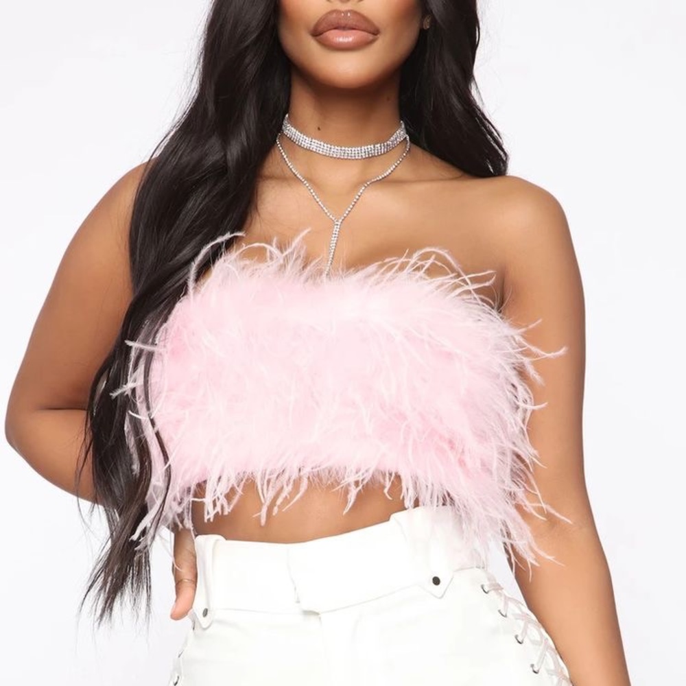 Pink feather tube top